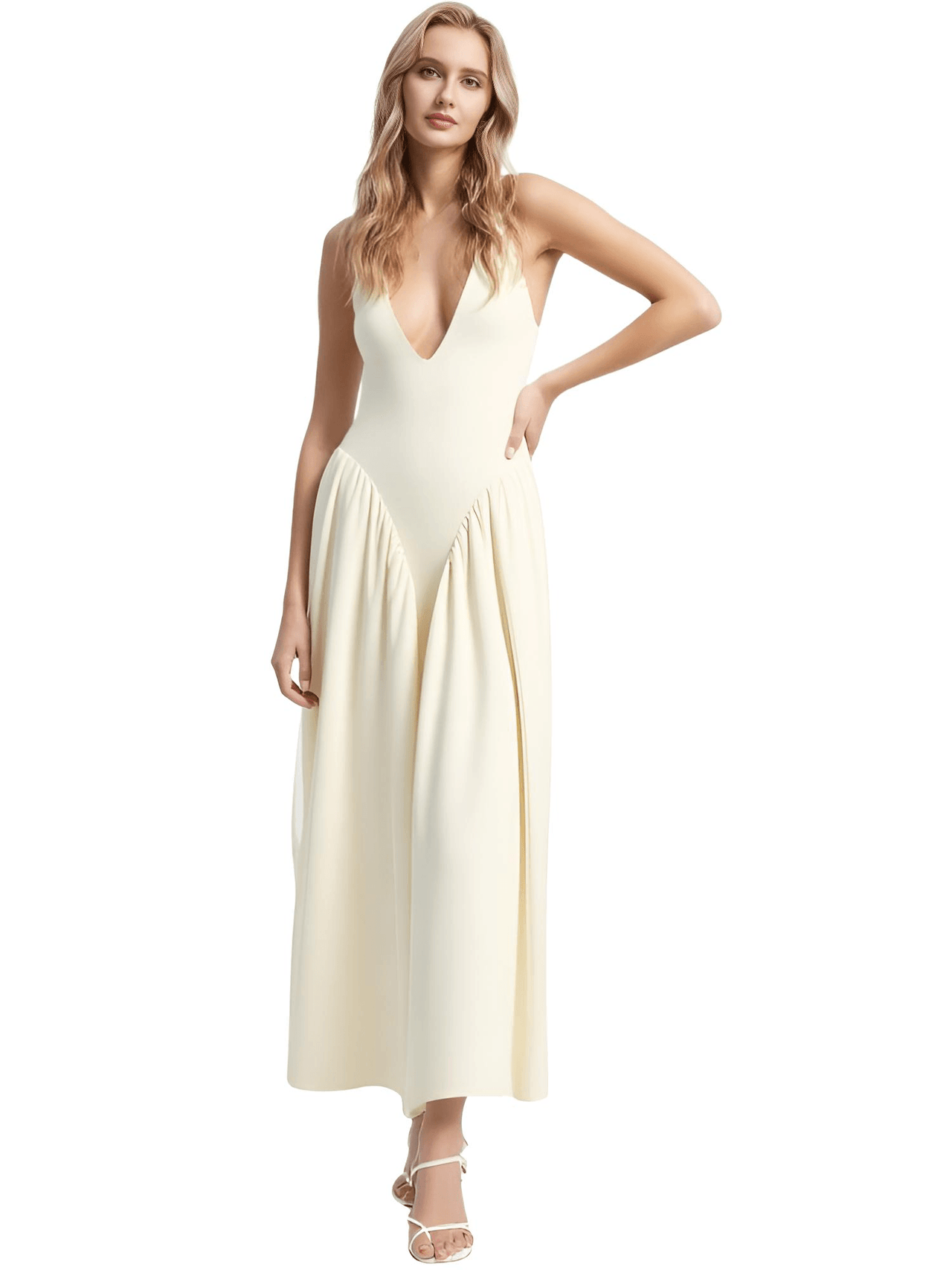 Backless Deep-V Long Dress Summer Women's Sexy Party Dress Halter Spliced New Fashion Slim Sleeveless Long Dress, dresses, midi dresses, Drestiny, Sleeveless, S, M, L, XL, United States, USA, Canada, Australia, New Zealand, United Kingdom, UK, backless midi dress, deep v neck long dress, backless semiformal dress, long apricot backless dress, plunge back midi dress, White, Black, Red, Yellow, Blue, Pink, Claret, Light Blue, Dark Blue, Apricot, Purple, Green, dark red, shopdrestiny.com