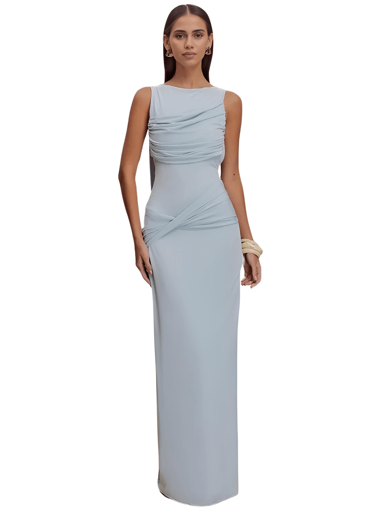 Backless Maxi Tank Dress Women's Summer Ruched Sexy Thigh High Split Bodycon Elegant Long Dress Fashion, Drestiny, Maxi Dresses, Sleeveless, S, M, L, 4, 6, 8, 10, United States, USA, Canada, Australia, New Zealand, United Kingdom, UK, White, Black, Light Blue, Backless maxi dress, tank maxi dress backless, long backless dress, summer backless maxi dress , casual backless maxi dress, elegant backless maxi dress, shopdrestiny.com