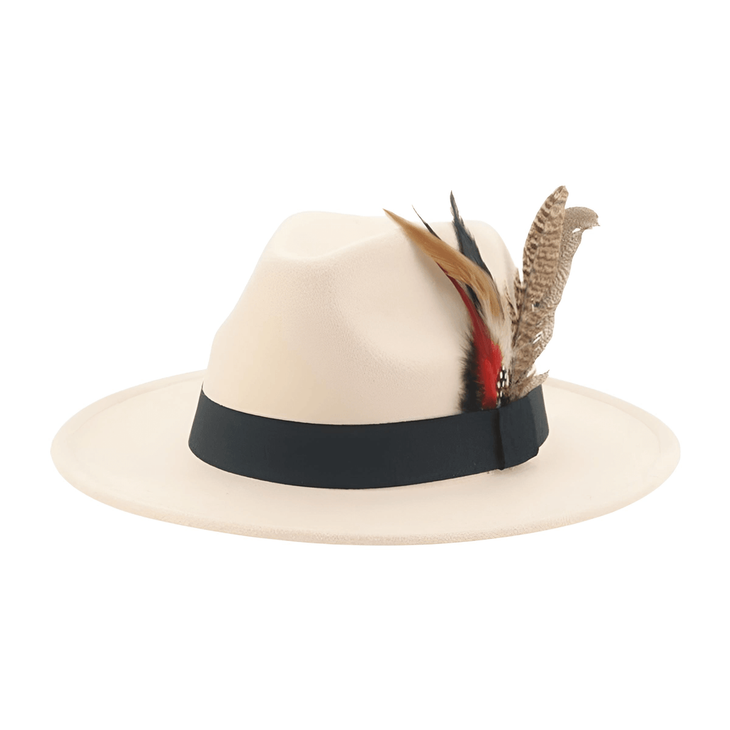 Beige Fedora With Feather and Band Detailing For Men & Women