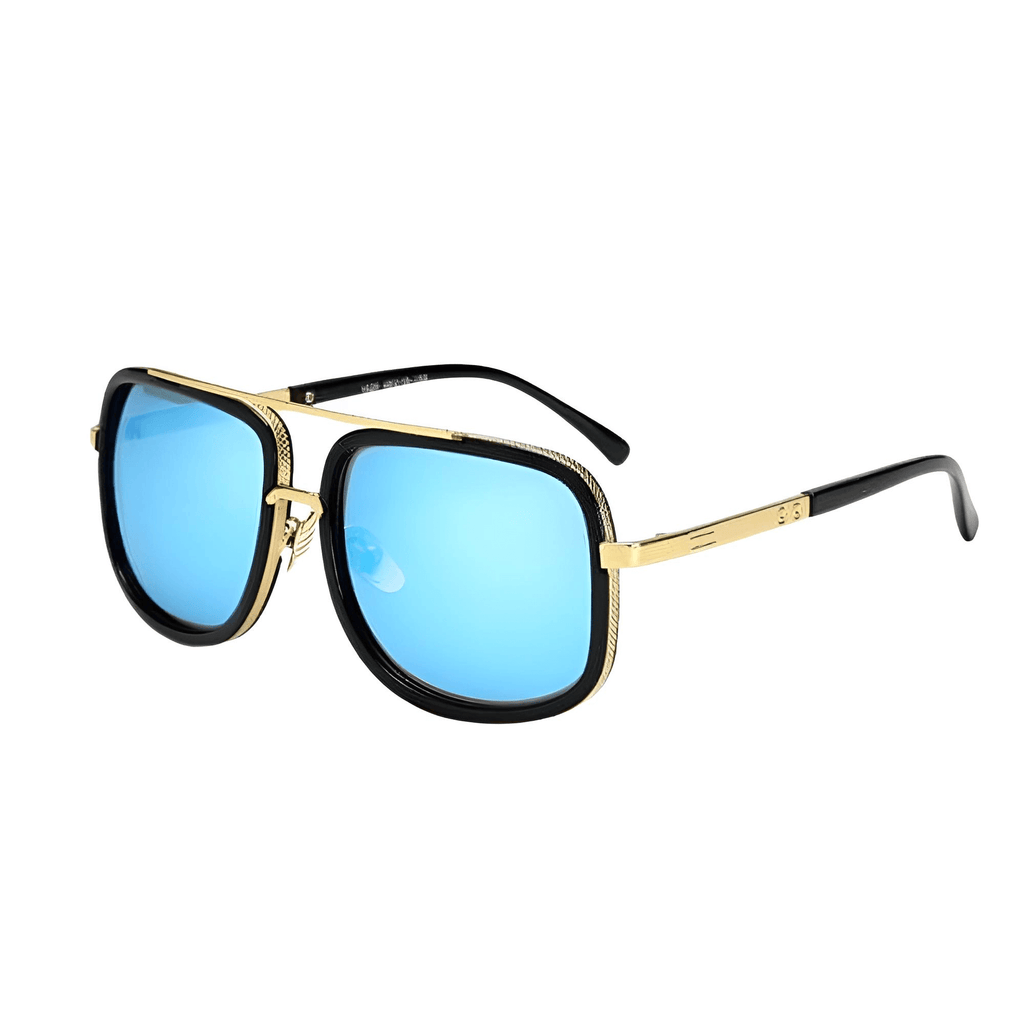 Big Gold Frame Blue Sunglasses For Men