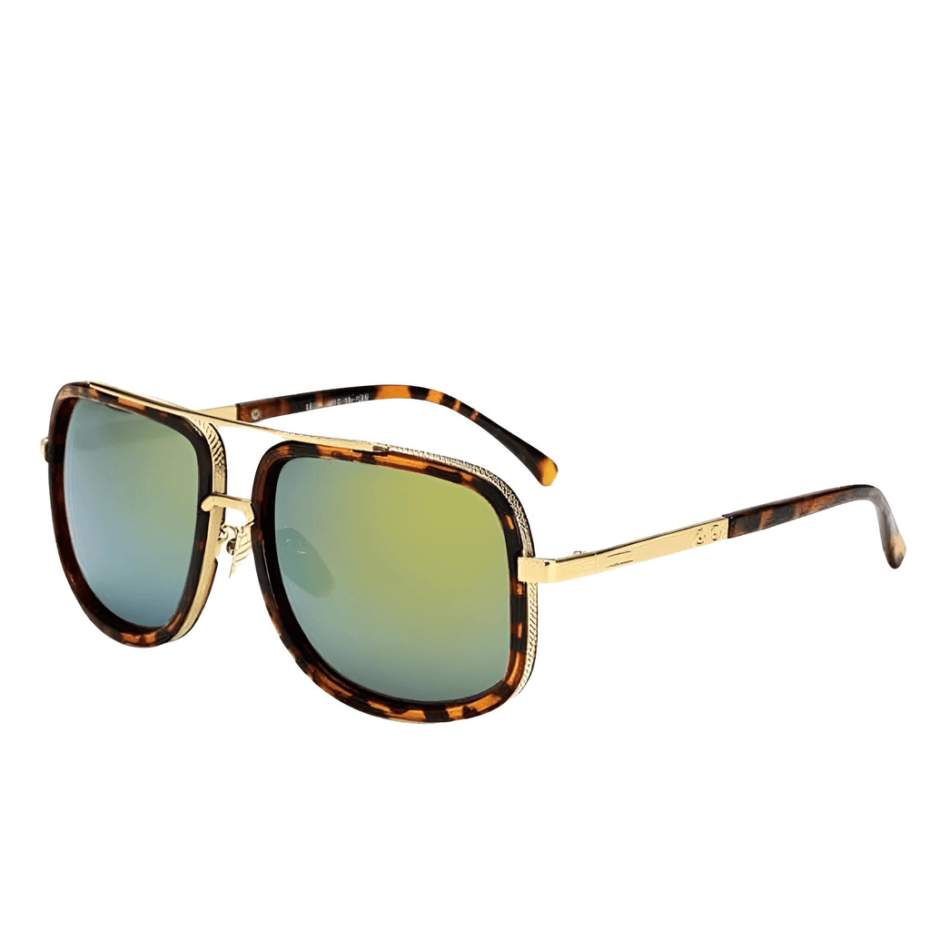 Big Gold Frame Leopard Green Sunglasses For Men