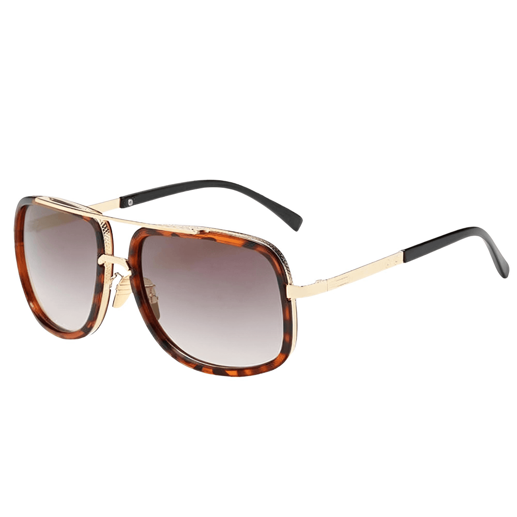 Big Gold Frame Leopard Grey Sunglasses For Men