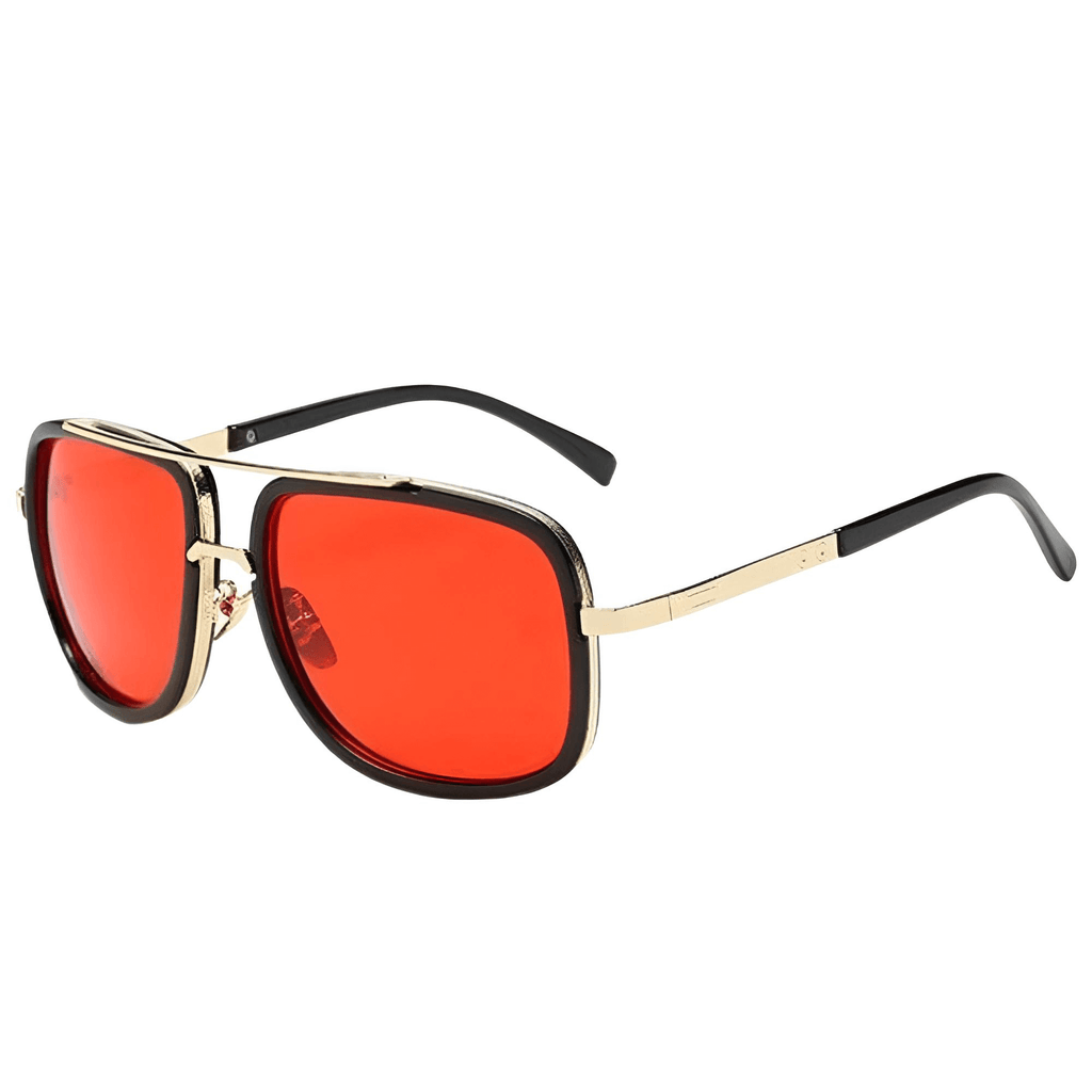 Big Gold Frame Red Sunglasses For Men
