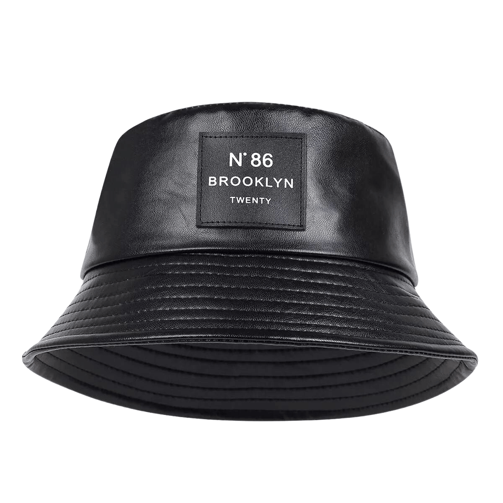 Black Faux Leather Bucket Hat