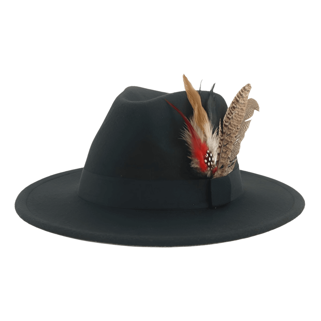 Black Fedora With Feather and Band Detailing For Men & Women