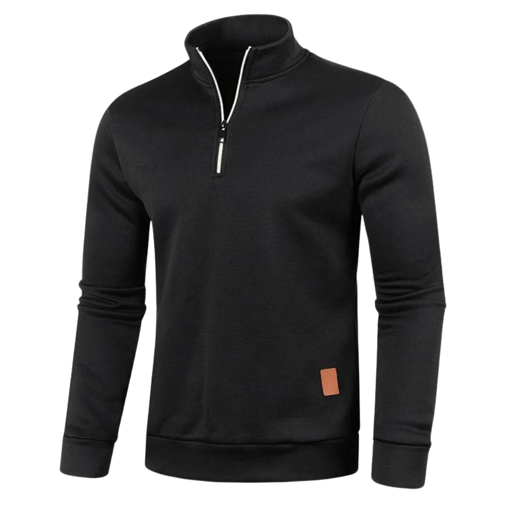 Half Zipper Black Pullover For Men
