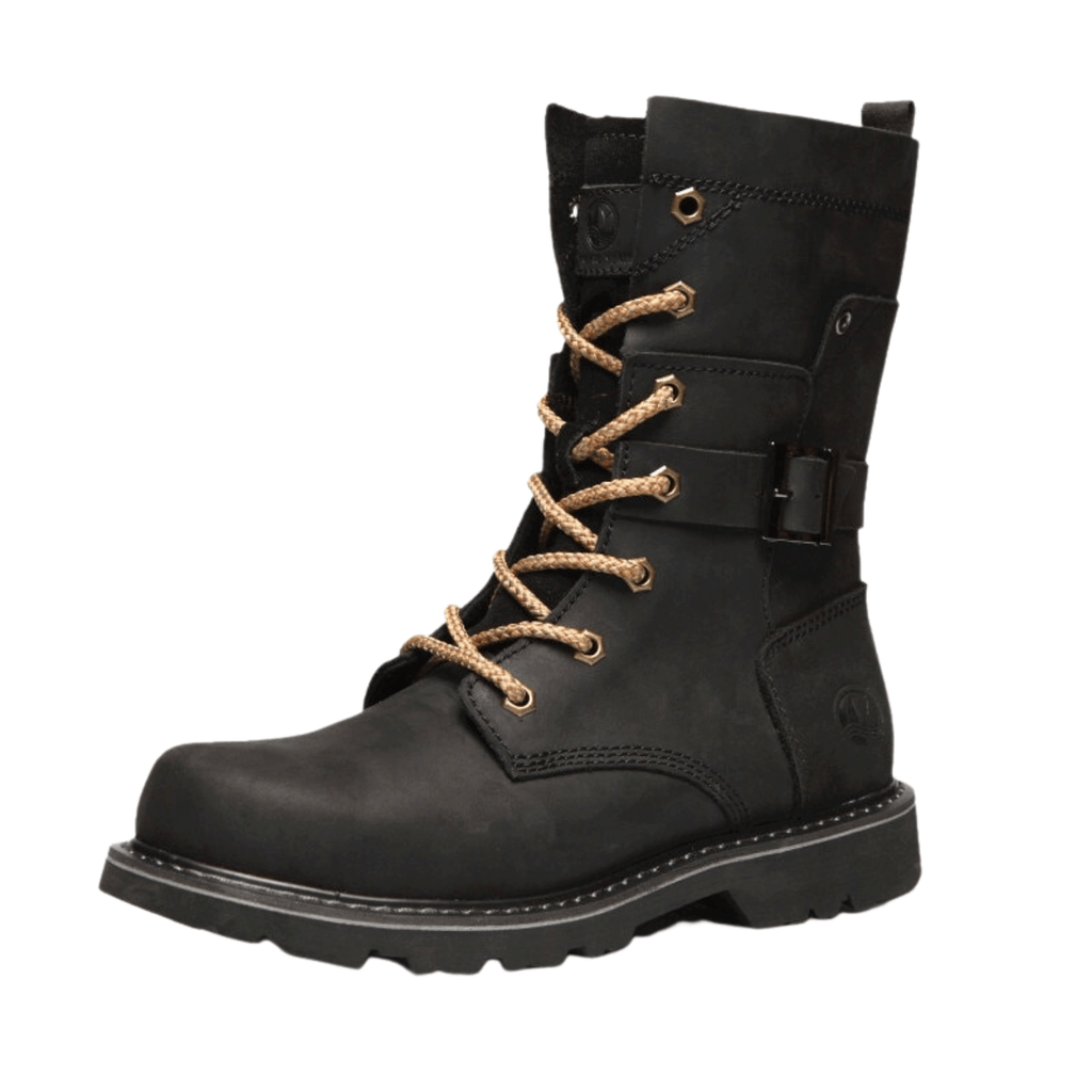 Explore the great outdoors in these men's black leather hiking boots. Shop now at Drestiny for up to 50% off, with free shipping and tax covered!