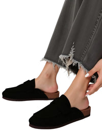 Thumbnail for Pair of women's black Birkenstock style suede sandals on a white background