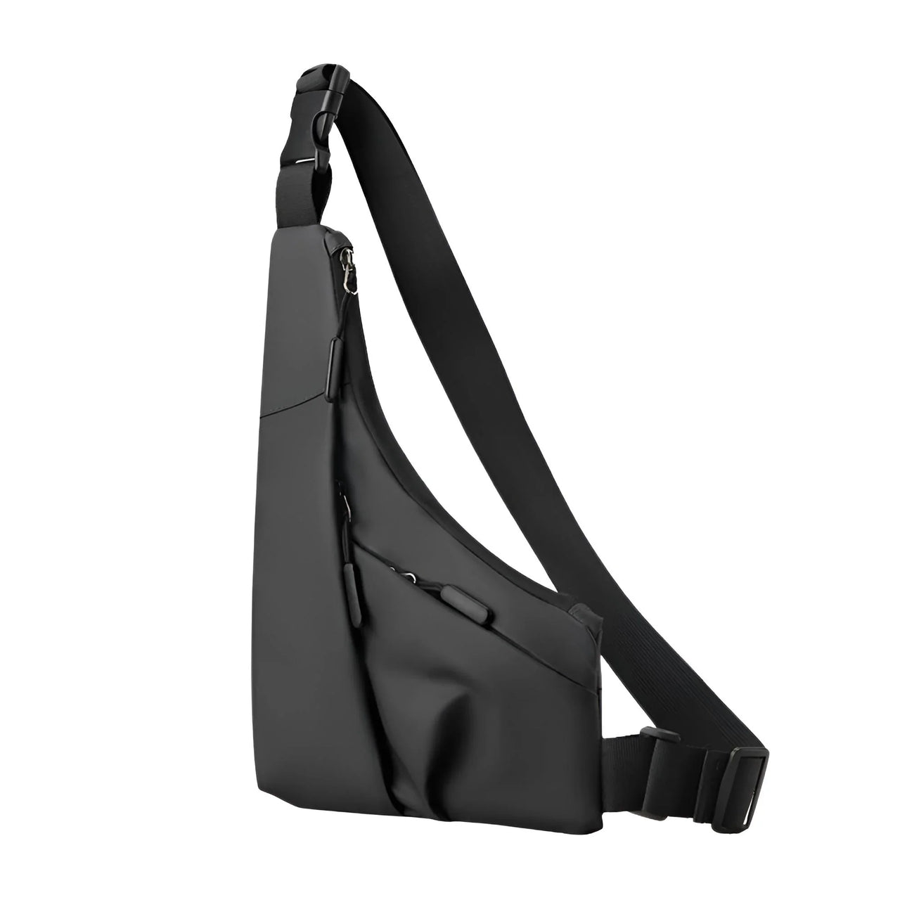 Black sling bag on a white background