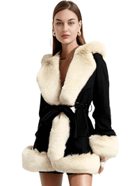 Thumbnail for Hooded Fur Coats For Women With Belt and Fur Lining Inside -, Coats , Drestiny , Australia, Beige, Black, Brown, Camel, Canada, Coats, Jackets, L, M, New Zealand, S, United Kingdom, United States, XL, XXL, XXXL , Drestiny , www.shopdrestiny.com