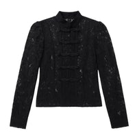 Thumbnail for Black lace blouse with button details on a white background