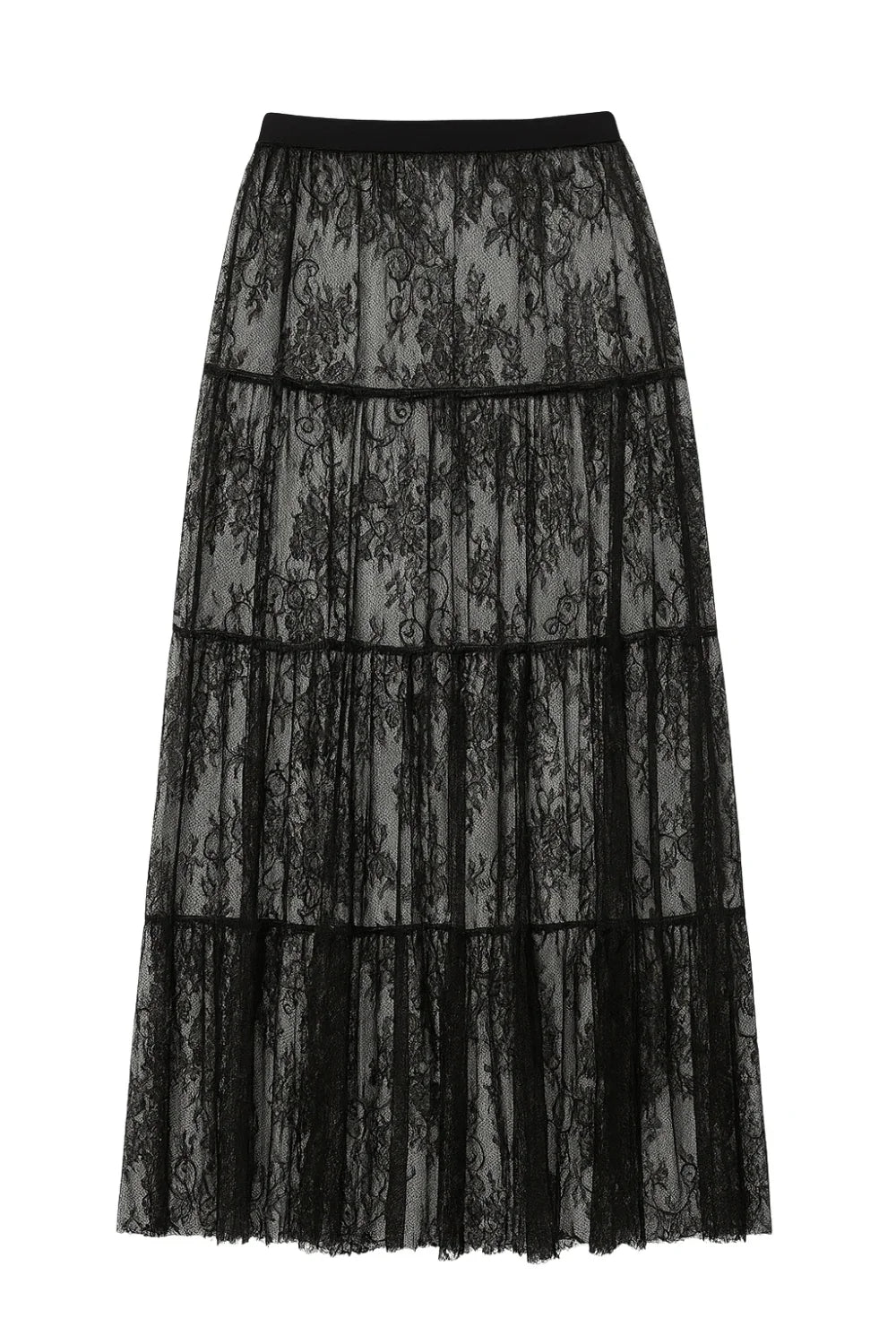 Women's Black Lace Maxi Skirt High Waist Flare Long Skirts For Women