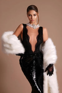 Thumbnail for Black Sequin Mermaid Dress Deep V Neck Backless Lace Design Dress for Party Dinner Evening Gown, Maxi Dresses, Sleeveless, Black, S, M, L, 2, 4, 6, 8, 10, 12, United States, USA, Canada, Australia, New Zealand, United Kingdom, UK, Black mermaid sequin prom dress, Black sequin formal gown, long black sequin dress, Mermaid evening gown with sequins, shopdrestiny.com