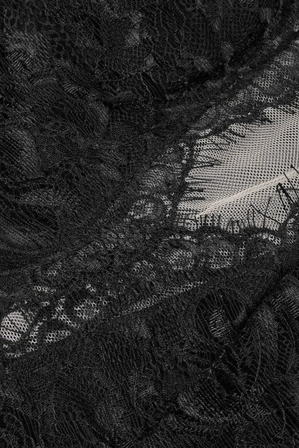 Close-up of black lace fabric with intricate patterns