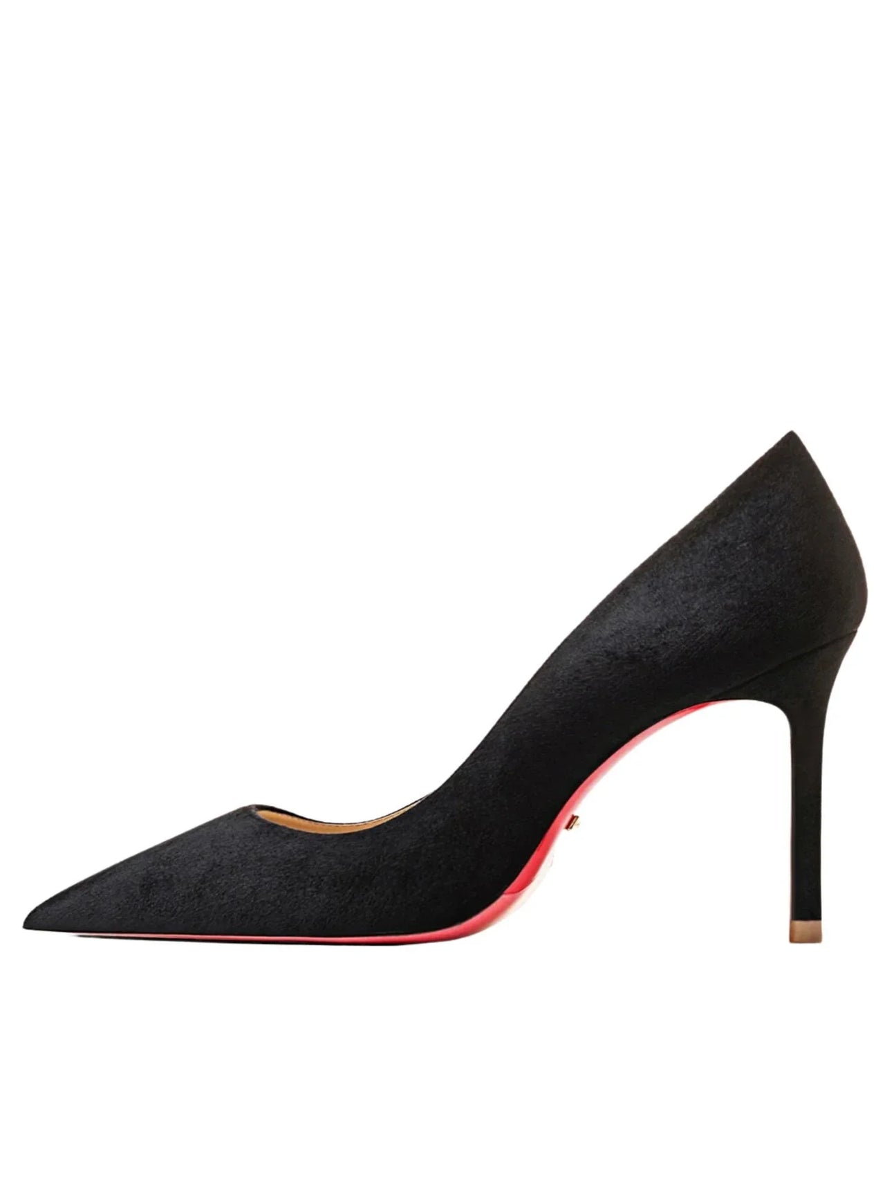 Black high-heeled shoe on a white background