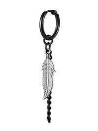 Thumbnail for Black hoop earring with a silver feather charm on a white background