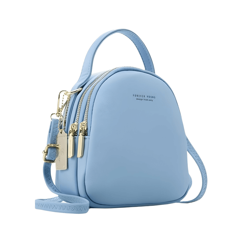 Get a chic light blue leather mini backpack with gold details at Drestiny. Enjoy free shipping and tax covered. Save up to 50%!