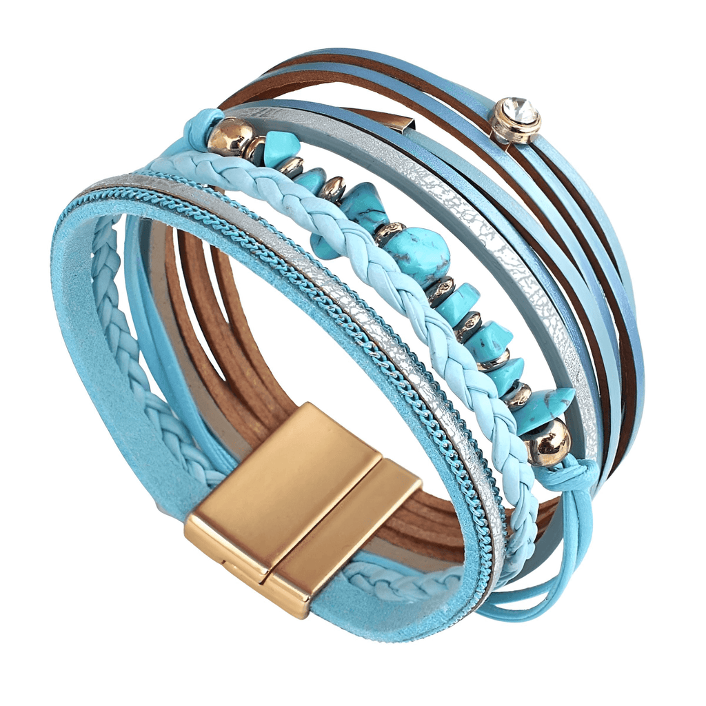 Sky Blue Natural Stone Leather Bracelets for Women