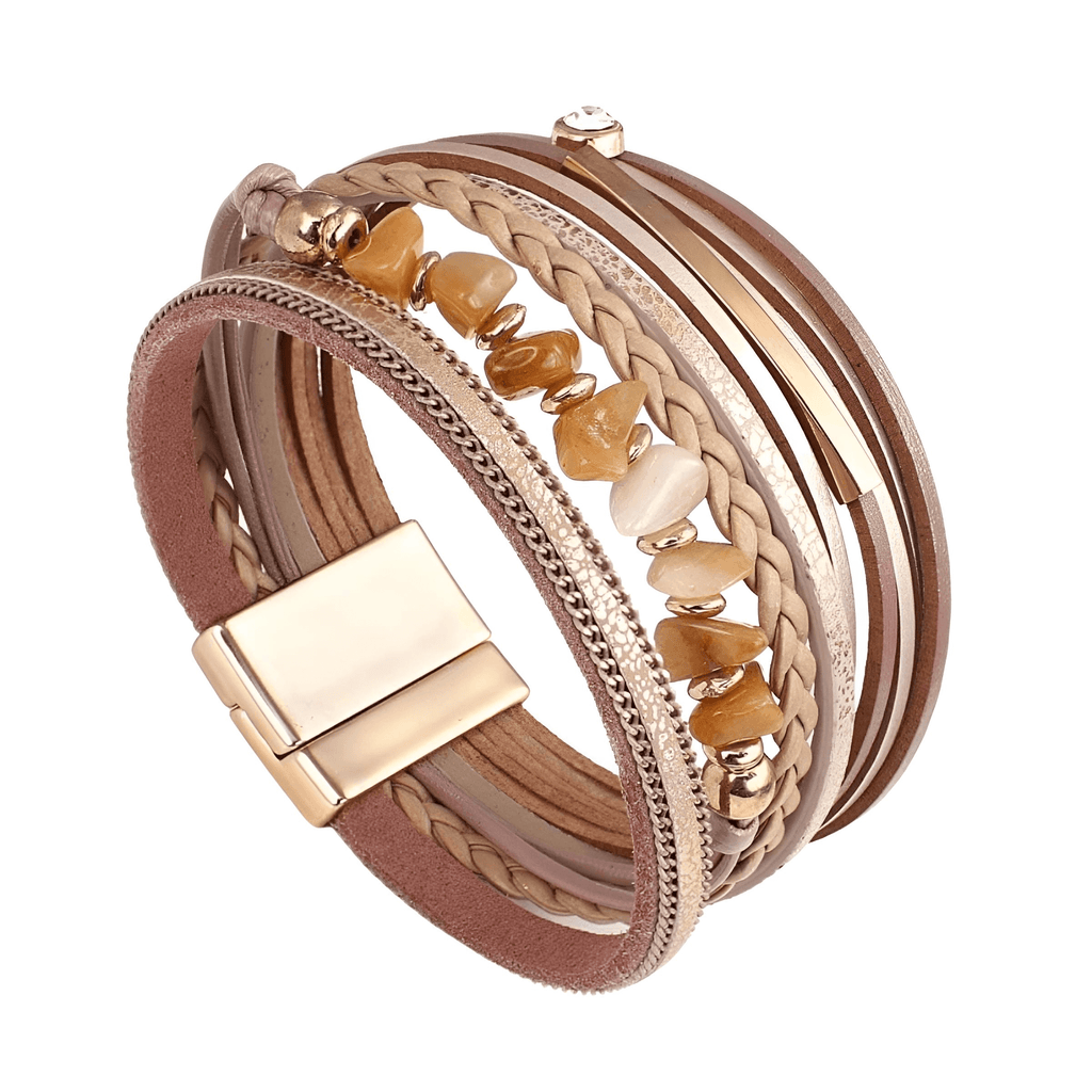 Brown Natural Stone Leather Bracelets for Women