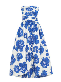 Thumbnail for Blue floral strapless bubble dress on a white background