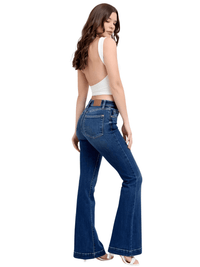 Thumbnail for Blue Full Size High Rise Plus Size Flare Jeans with Pockets, Drestiny, Jeans, Casual Pants, Dark Blue, United States, USA, 0 (24), 1 (25), 3 (26), 5 (27), 7 (28), 9 (29), 11 (30), 13 (31), 15 (32), 14W, 16W, 18W, 20W, 22W, 24W, Plus Size Jeans, Plus size high rise flare jeans, Curvy high waisted flare jeans, Plus size wide leg flare jeans, Dark wash plus size flare jeans, Plus size retro flare jeans, shopdrestiny.com