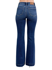 Thumbnail for Blue Full Size High Rise Plus Size Flare Jeans with Pockets, Drestiny, Jeans, Casual Pants, Dark Blue, United States, USA, 0 (24), 1 (25), 3 (26), 5 (27), 7 (28), 9 (29), 11 (30), 13 (31), 15 (32), 14W, 16W, 18W, 20W, 22W, 24W, Plus Size Jeans, Plus size high rise flare jeans, Curvy high waisted flare jeans, Plus size wide leg flare jeans, Dark wash plus size flare jeans, Plus size retro flare jeans, shopdrestiny.com