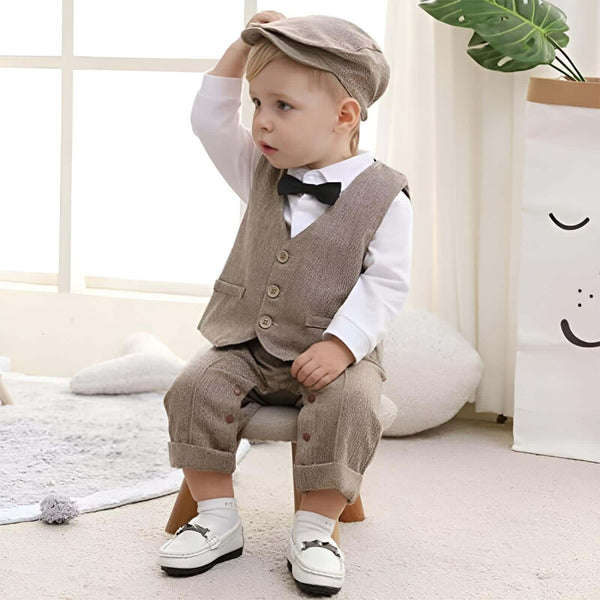 Boy Formal Set With Hat + Vest + Long Sleeve Romper