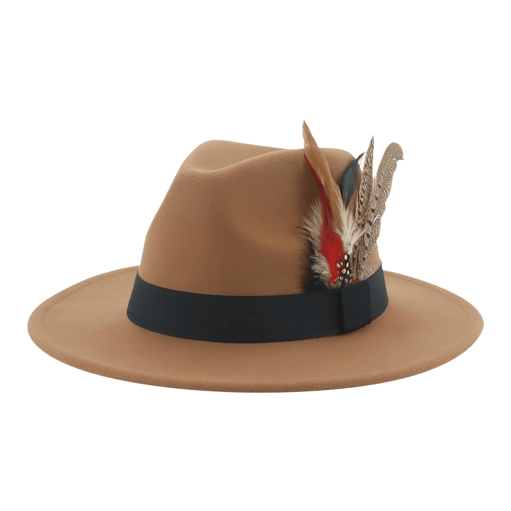 Brown Fedora With Feather and Band Detailing For Men & Women