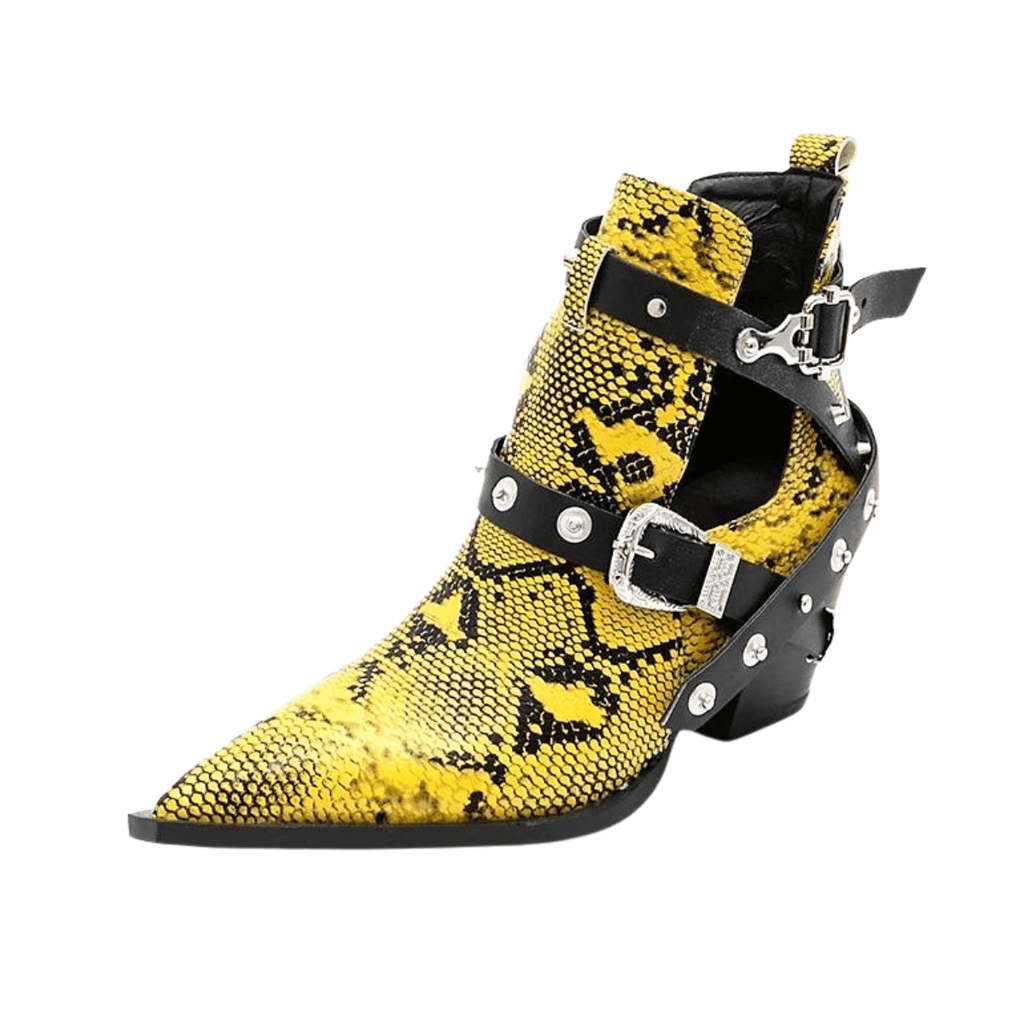 Buckled Motorcycle Western Yellow Cowboy Boots For Women