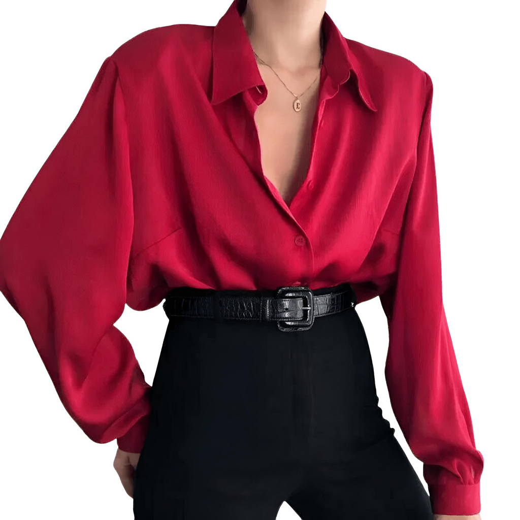 Red Button Down Blouse For Women