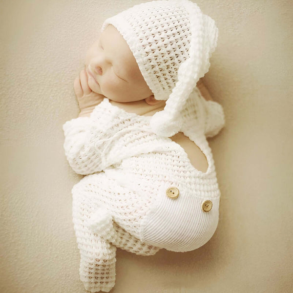 Newborn Photography Knit Crochet Hat + Romper 2Pcs/Set