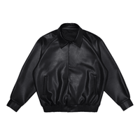 Thumbnail for Casual Oversized Black Faux Leather Jacket For Men Style Raglan Sleeve Turndown Collar Loose Men's Fashion, Drestiny, Black, M, L, XL, XXL, 2XL, United States, Canada, USA, Australia, New Zealand, United Kingdom, UK, Oversized men's faux leather jacket, Black oversized faux leather jacket men, Men's oversized faux leather bomber jacket, Oversized vegan leather jacket men, Men's black oversized faux leather jacket streetwear, shopdrestiny.com