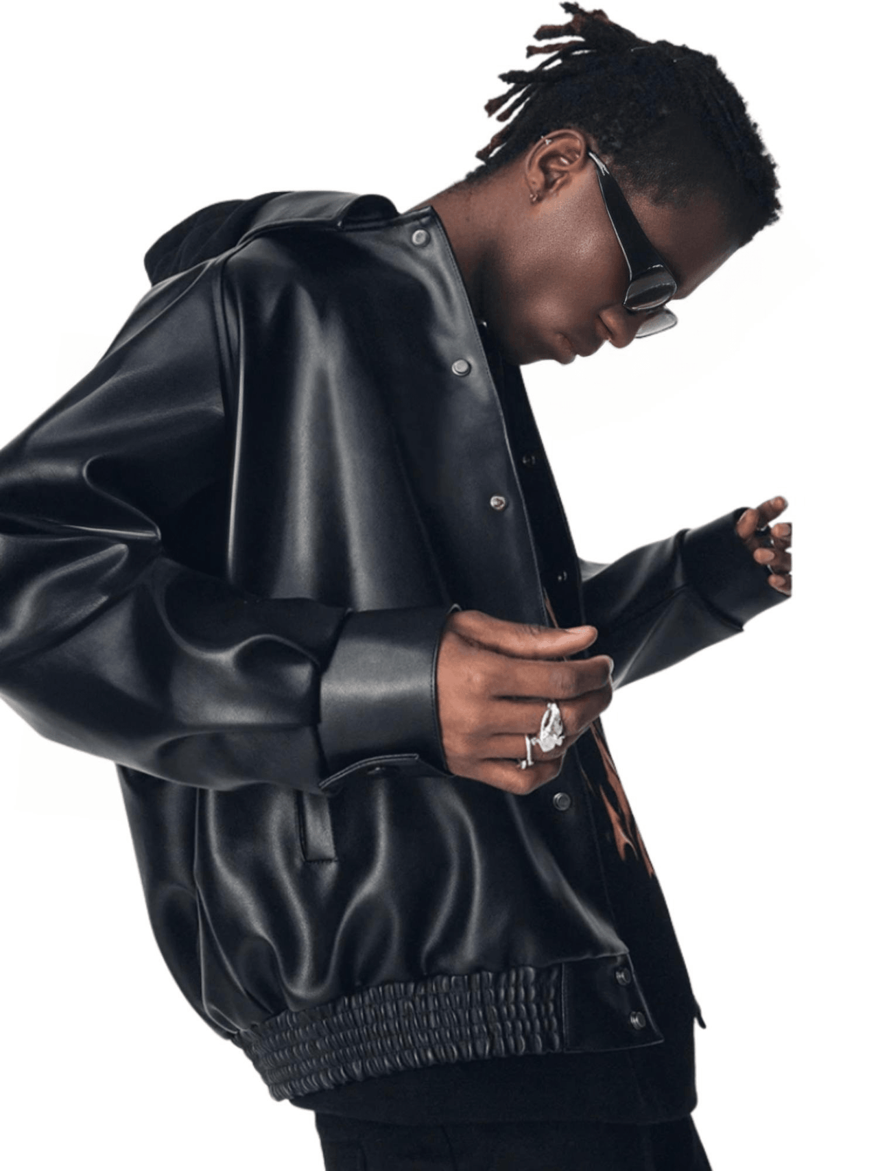 Casual Oversized Black Faux Leather Jacket For Men Style Raglan Sleeve Turndown Collar Loose Men's Fashion, Drestiny, Black, M, L, XL, XXL, 2XL, United States, Canada, USA, Australia, New Zealand, United Kingdom, UK, Oversized men's faux leather jacket, Black oversized faux leather jacket men, Men's oversized faux leather bomber jacket, Oversized vegan leather jacket men, Men's black oversized faux leather jacket streetwear, shopdrestiny.com