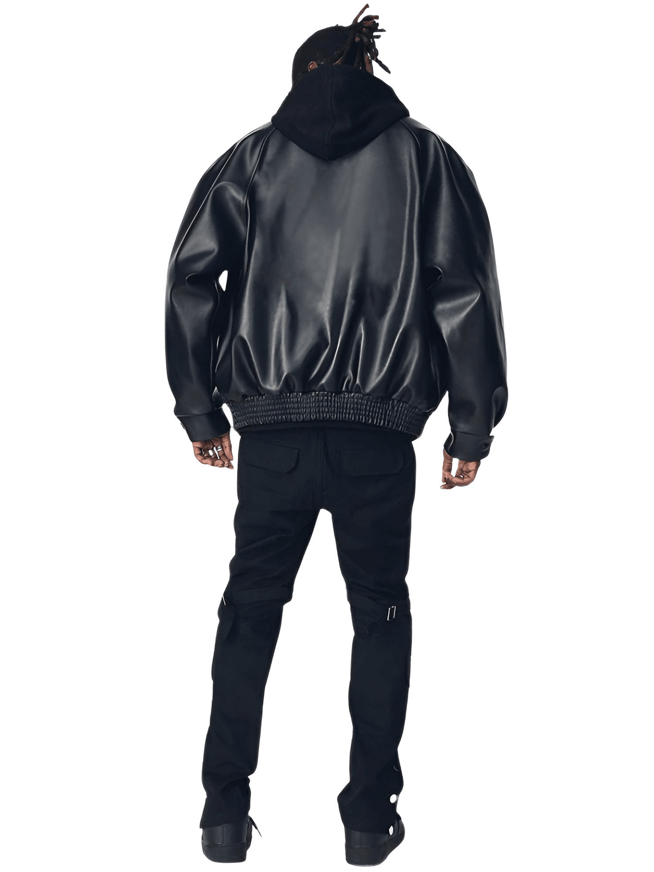 Casual Oversized Black Faux Leather Jacket For Men Style Raglan Sleeve Turndown Collar Loose Men's Fashion, Drestiny, Black, M, L, XL, XXL, 2XL, United States, Canada, USA, Australia, New Zealand, United Kingdom, UK, Oversized men's faux leather jacket, Black oversized faux leather jacket men, Men's oversized faux leather bomber jacket, Oversized vegan leather jacket men, Men's black oversized faux leather jacket streetwear, shopdrestiny.com