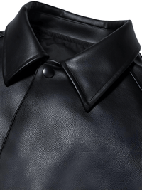 Thumbnail for Casual Oversized Black Faux Leather Jacket For Men Style Raglan Sleeve Turndown Collar Loose Men's Fashion, Drestiny, Black, M, L, XL, XXL, 2XL, United States, Canada, USA, Australia, New Zealand, United Kingdom, UK, Oversized men's faux leather jacket, Black oversized faux leather jacket men, Men's oversized faux leather bomber jacket, Oversized vegan leather jacket men, Men's black oversized faux leather jacket streetwear, shopdrestiny.com