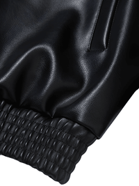 Thumbnail for Casual Oversized Black Faux Leather Jacket For Men Style Raglan Sleeve Turndown Collar Loose Men's Fashion, Drestiny, Black, M, L, XL, XXL, 2XL, United States, Canada, USA, Australia, New Zealand, United Kingdom, UK, Oversized men's faux leather jacket, Black oversized faux leather jacket men, Men's oversized faux leather bomber jacket, Oversized vegan leather jacket men, Men's black oversized faux leather jacket streetwear, shopdrestiny.com