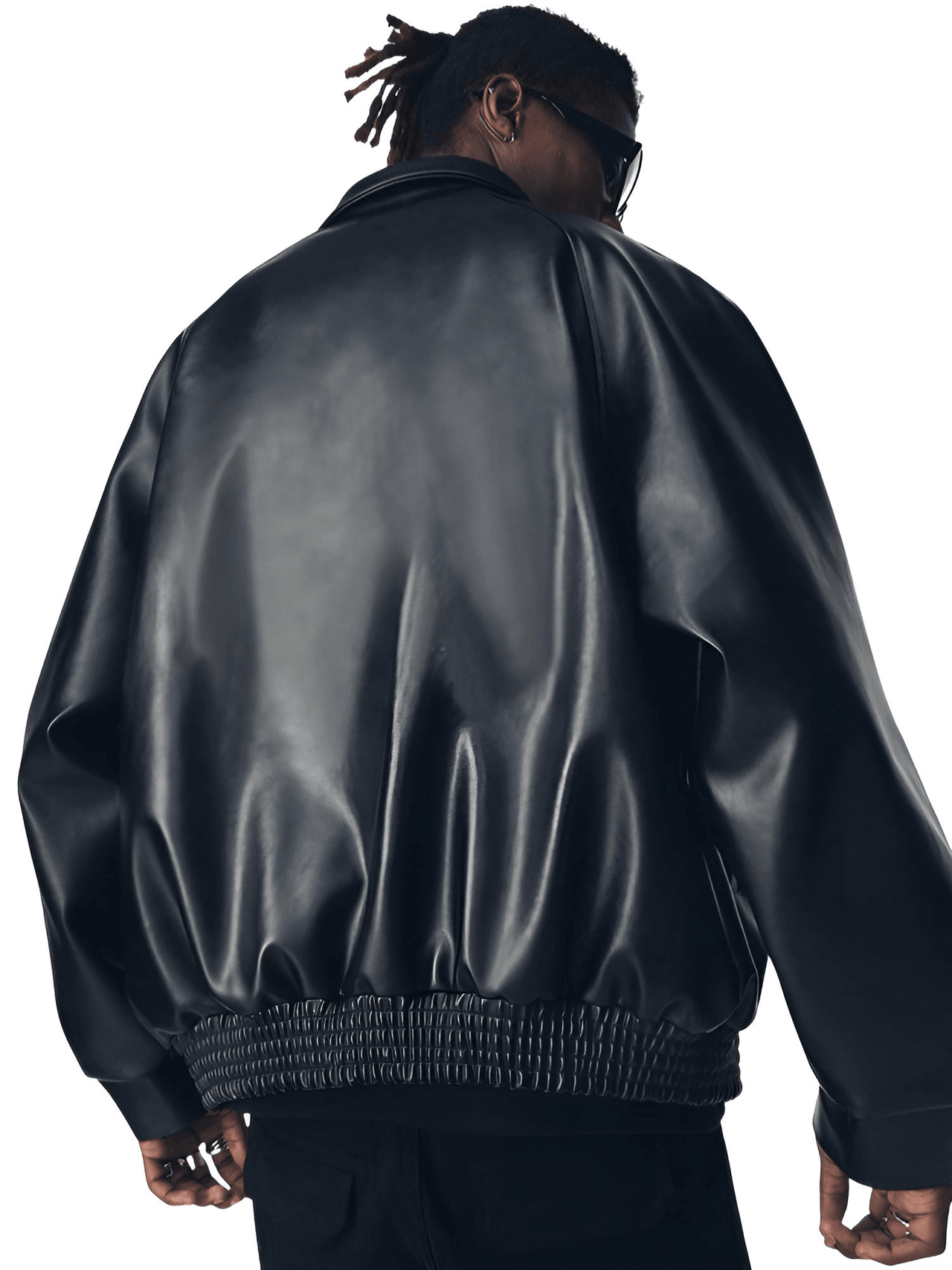 Casual Oversized Black Faux Leather Jacket For Men Style Raglan Sleeve Turndown Collar Loose Men's Fashion, Drestiny, Black, M, L, XL, XXL, 2XL, United States, Canada, USA, Australia, New Zealand, United Kingdom, UK, Oversized men's faux leather jacket, Black oversized faux leather jacket men, Men's oversized faux leather bomber jacket, Oversized vegan leather jacket men, Men's black oversized faux leather jacket streetwear, shopdrestiny.com