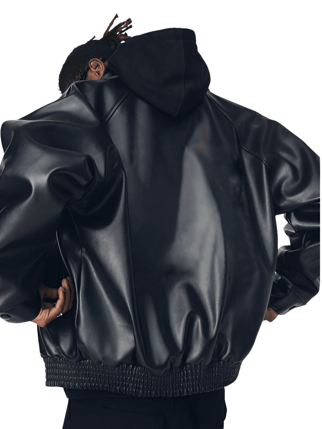 Casual Oversized Black Faux Leather Jacket For Men Style Raglan Sleeve Turndown Collar Loose Men's Fashion, Drestiny, Black, M, L, XL, XXL, 2XL, United States, Canada, USA, Australia, New Zealand, United Kingdom, UK, Oversized men's faux leather jacket, Black oversized faux leather jacket men, Men's oversized faux leather bomber jacket, Oversized vegan leather jacket men, Men's black oversized faux leather jacket streetwear, shopdrestiny.com