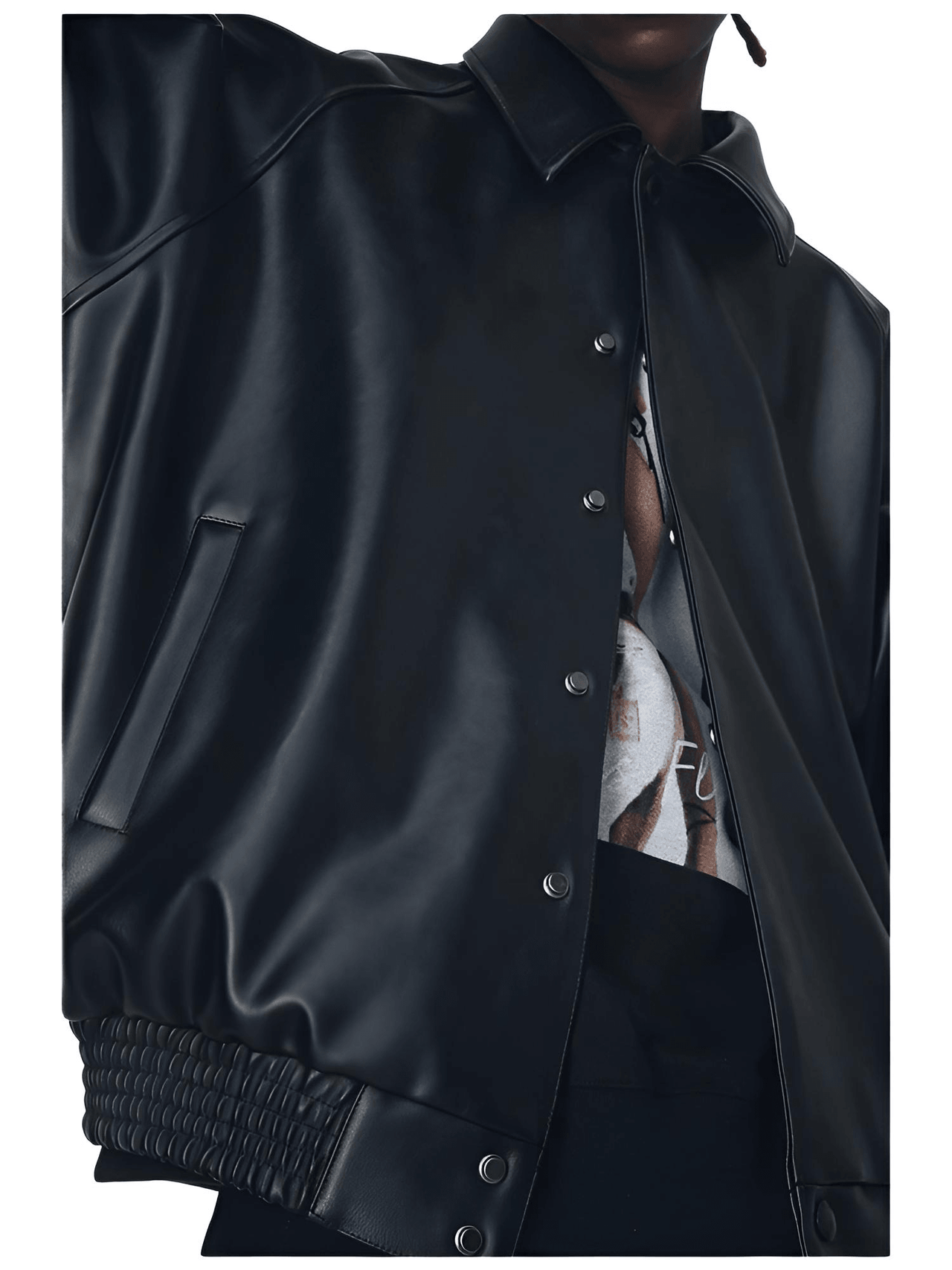 Casual Oversized Black Faux Leather Jacket For Men Style Raglan Sleeve Turndown Collar Loose Men's Fashion, Drestiny, Black, M, L, XL, XXL, 2XL, United States, Canada, USA, Australia, New Zealand, United Kingdom, UK, Oversized men's faux leather jacket, Black oversized faux leather jacket men, Men's oversized faux leather bomber jacket, Oversized vegan leather jacket men, Men's black oversized faux leather jacket streetwear, shopdrestiny.com