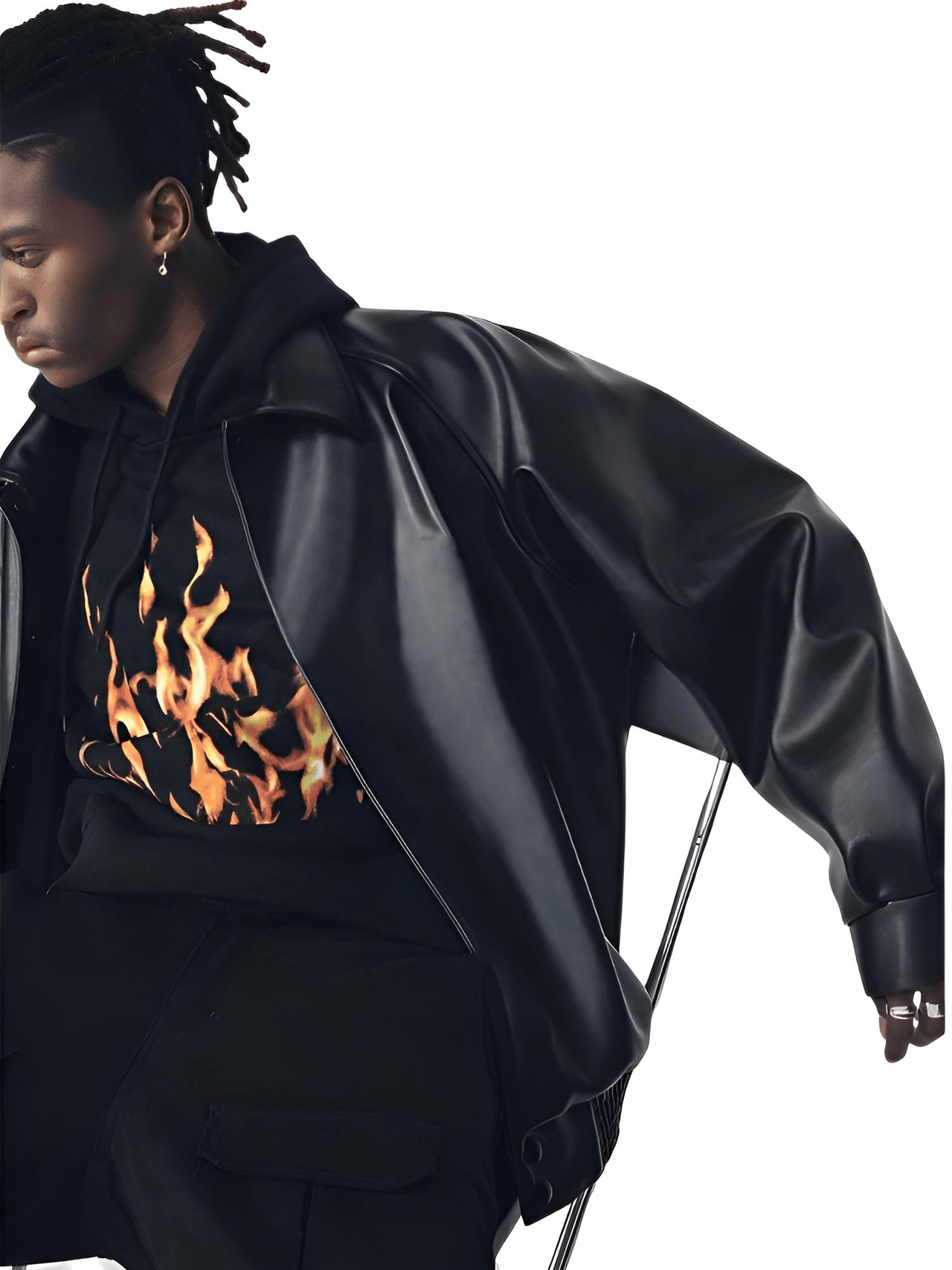 Casual Oversized Black Faux Leather Jacket For Men Style Raglan Sleeve Turndown Collar Loose Men's Fashion, Drestiny, Black, M, L, XL, XXL, 2XL, United States, Canada, USA, Australia, New Zealand, United Kingdom, UK, Oversized men's faux leather jacket, Black oversized faux leather jacket men, Men's oversized faux leather bomber jacket, Oversized vegan leather jacket men, Men's black oversized faux leather jacket streetwear, shopdrestiny.com