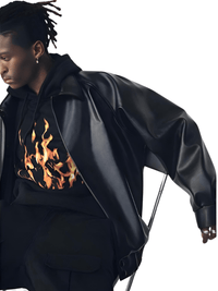 Thumbnail for Casual Oversized Black Faux Leather Jacket For Men Style Raglan Sleeve Turndown Collar Loose Men's Fashion, Drestiny, Black, M, L, XL, XXL, 2XL, United States, Canada, USA, Australia, New Zealand, United Kingdom, UK, Oversized men's faux leather jacket, Black oversized faux leather jacket men, Men's oversized faux leather bomber jacket, Oversized vegan leather jacket men, Men's black oversized faux leather jacket streetwear, shopdrestiny.com