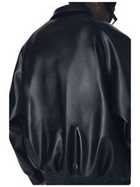Thumbnail for Casual Oversized Black Faux Leather Jacket For Men Style Raglan Sleeve Turndown Collar Loose Men's Fashion, Drestiny, Black, M, L, XL, XXL, 2XL, United States, Canada, USA, Australia, New Zealand, United Kingdom, UK, Oversized men's faux leather jacket, Black oversized faux leather jacket men, Men's oversized faux leather bomber jacket, Oversized vegan leather jacket men, Men's black oversized faux leather jacket streetwear, shopdrestiny.com