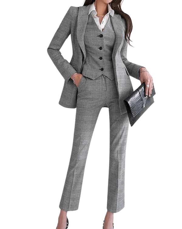 Chic Business Suit Jacket Vest and Straight Pants Grey Suit Set For Women