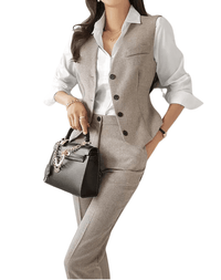 Thumbnail for Chic Business Suit Jacket Vest and Straight Pants Suit Set For Women -, Suits , Drestiny , Australia, Blazers, Canada, Dress Pants, Grey, Khaki, L, M, New Zealand, Pant Sets, Pant Suits, Pants Sets, S, Suits, United Kingdom, United States, Vests, XL , Drestiny , www.shopdrestiny.com
