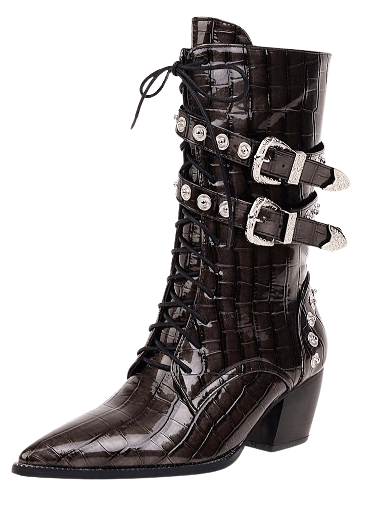 Chic Mid-Calf Boots For Women With Chunky Heels & Buckles