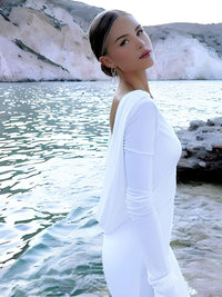 Thumbnail for Chic Backless White Long Sleeve Dress For Women Slim Fit Pleated Elegant Round Neck Long Dresses Female Evening Gowns -, Dress , Drestiny , 10, 4, 6, 8, Australia, FR, L, Long Sleeves, M, Maxi Dresses, New Zealand, S, United Kingdom, United States, White , Drestiny , www.shopdrestiny.com