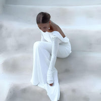Thumbnail for Chic Backless White Long Sleeve Dress For Women Slim Fit Pleated Elegant Round Neck Long Dresses Female Evening Gowns -, Dress , Drestiny , 10, 4, 6, 8, Australia, FR, L, Long Sleeves, M, Maxi Dresses, New Zealand, S, United Kingdom, United States, White , Drestiny , www.shopdrestiny.com