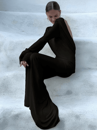 Thumbnail for Chic Backless White Long Sleeve Dress For Women Slim Fit Pleated Elegant Round Neck Long Dresses Female Evening Gowns -, Dress , Drestiny , 10, 4, 6, 8, Australia, FR, L, Long Sleeves, M, Maxi Dresses, New Zealand, S, United Kingdom, United States, White , Drestiny , www.shopdrestiny.com