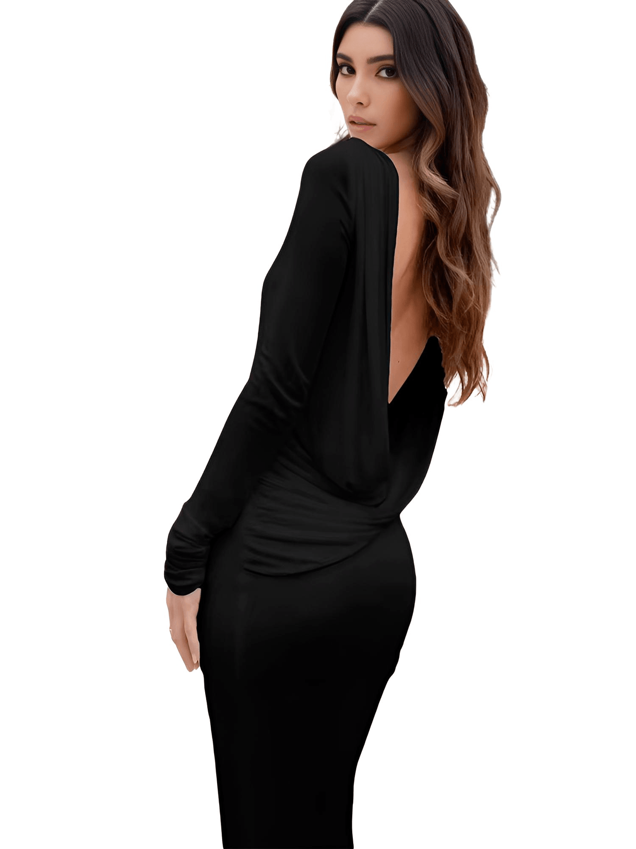 Chic Backless White Long Sleeve Dress For Women Slim Fit Pleated Elegant Round Neck Long Dresses Female Evening Gowns -, Dress , Drestiny , 10, 4, 6, 8, Australia, FR, L, Long Sleeves, M, Maxi Dresses, New Zealand, S, United Kingdom, United States, White , Black, Drestiny , www.shopdrestiny.com