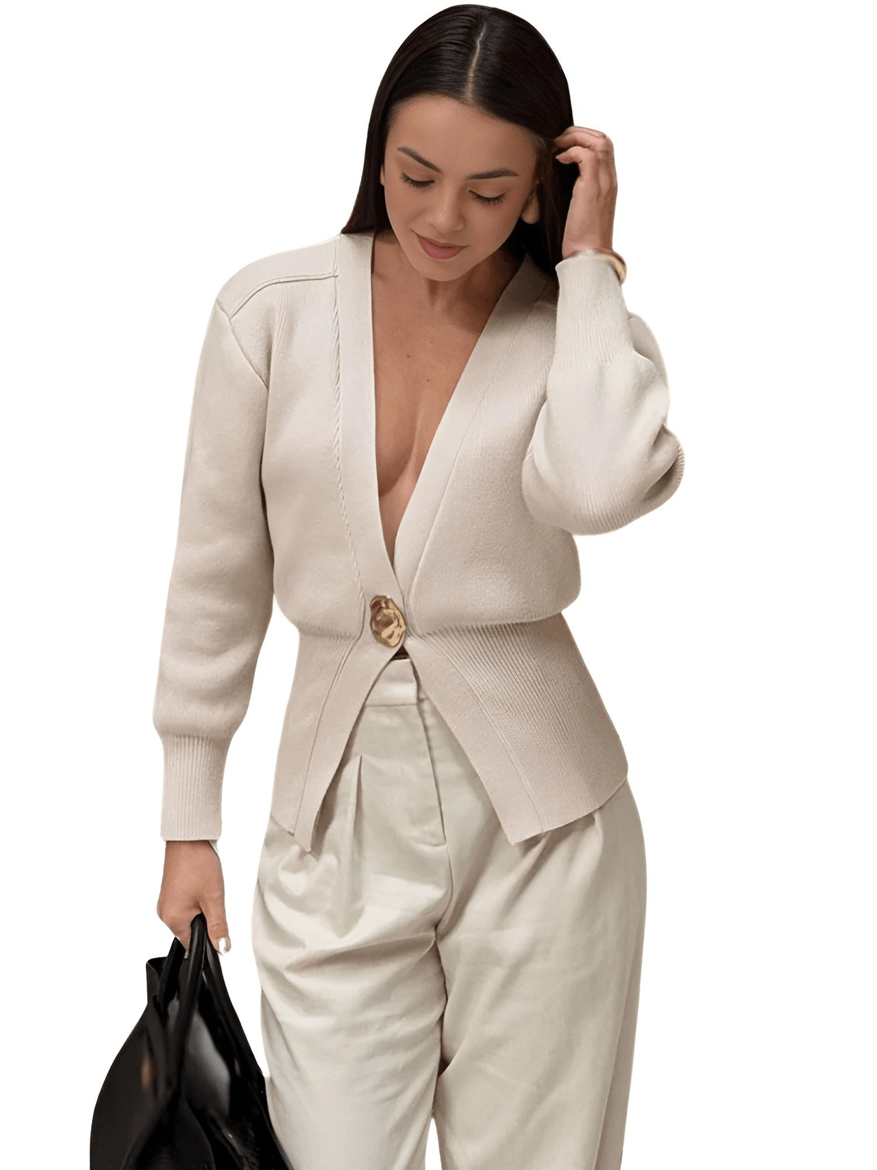 Chic Button Cardigan Knitted Women's Casual Deep V Neck Long Sleeve Slim Warm Sweater Autumn New Lady Fashion Knitwear Top, Drestiny, Cardigans, Sweaters, Long Sleeves, S, M, L, Black, Wine Red, Dark Red, Coffee, Brown, Dark Brown, Off White, United States, Australia, New Zealand, United Kingdom, shopdrestiny.com